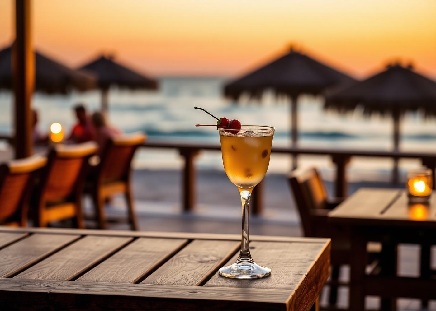 Cocktail at a beach club at golden hour